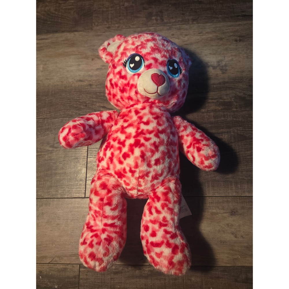 Build-A-Bear Pink Red Heart Leopard Print Teddy Bear Plush Valentine Stuffed Toy